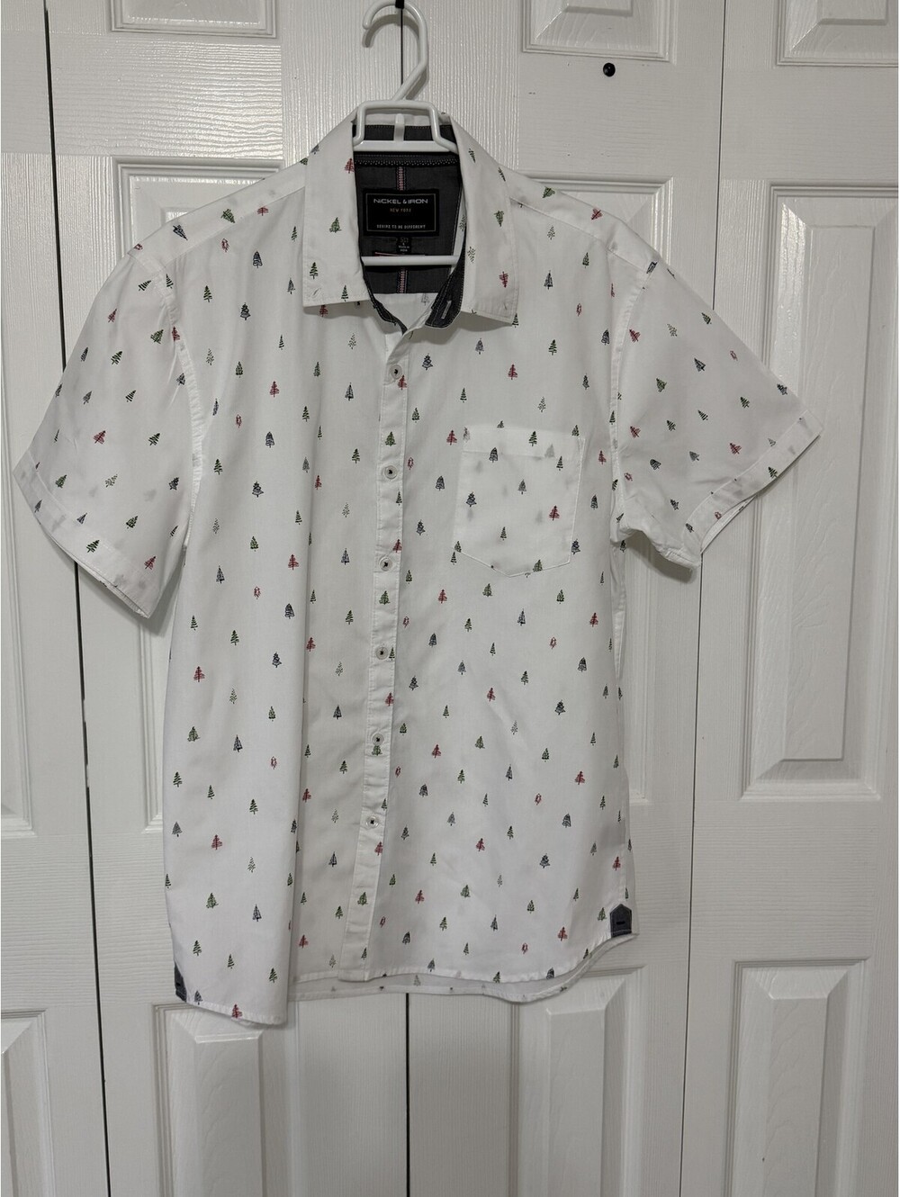Michael Kors Shirt Mens L White Christmas Tree Short Sleeve Button Up Casual